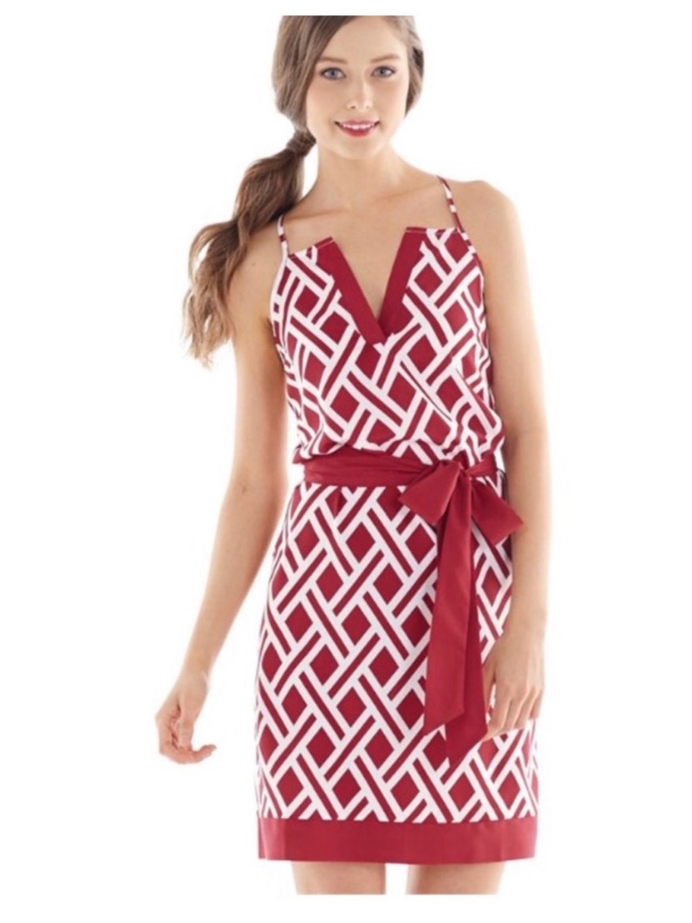 Mud Pie Red and White Geometric Shift Dress with belt size M